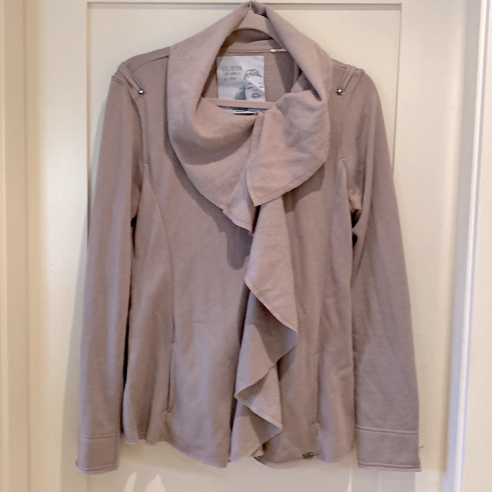Guess L fleece stole cascading zip jacket